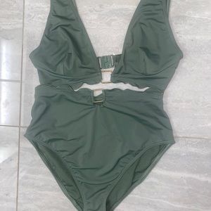 ASOS green 2 piece bathing suit swimsuit high waisted
